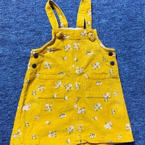 Yellow Corduroy Floral Dress Girls Size 3T Yellow Sleeveless Overall Knotted